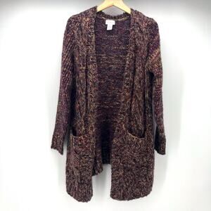 Soft Surroundings Cardigan Sweater Womens Small Tunic Open Front Metallic